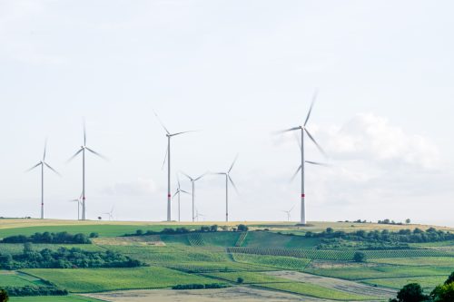 Farm fields and windmills