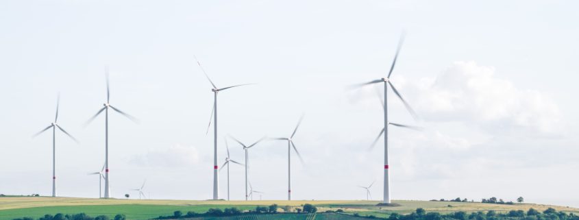 Farm fields and windmills